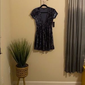 Navy Blue Suede V-Neck Dress